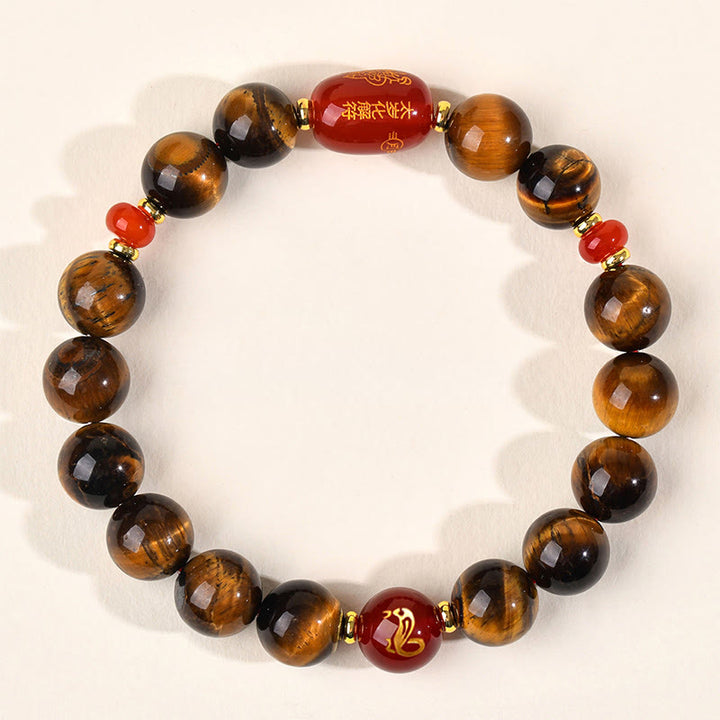 Bracelet de protection en agate rouge œil de tigre naturel Buddha Stones et les 12 signes du zodiaque chinois - 10 mm (Tour de poignet 16-17 cm) - Serpent - image 25