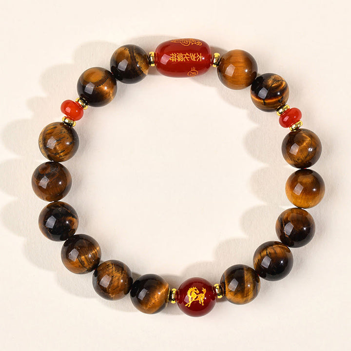 Bracelet de protection en agate rouge œil de tigre naturel Buddha Stones et les 12 signes du zodiaque chinois - 10 mm (Tour de poignet 16-17 cm) - Cheval - image 26