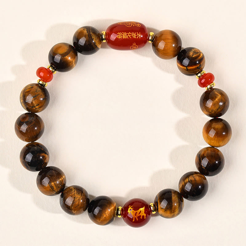Bracelet de protection en agate rouge œil de tigre naturel Buddha Stones et les 12 signes du zodiaque chinois - 10 mm (Tour de poignet 16-17 cm) - Chèvre - image 28