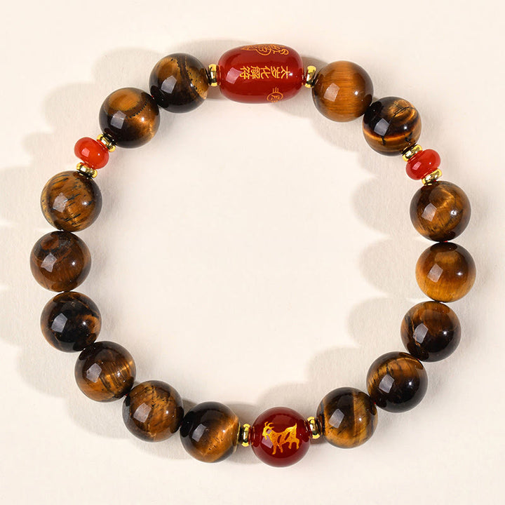 Bracelet de protection en agate rouge œil de tigre naturel Buddha Stones et les 12 signes du zodiaque chinois - 10 mm (Tour de poignet 16-17 cm) - Chèvre - image 28