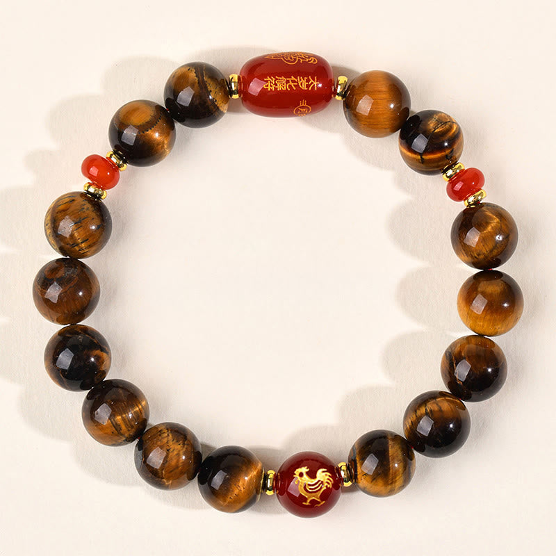 Bracelet de protection en agate rouge œil de tigre naturel Buddha Stones et les 12 signes du zodiaque chinois - 10 mm (Tour de poignet 16-17 cm) - Coq - image 30