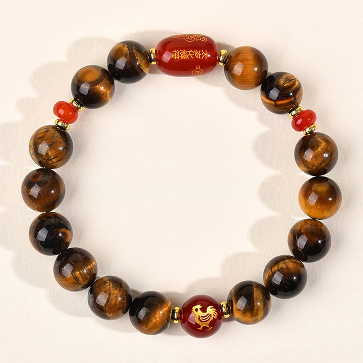 Bracelet de protection en agate rouge œil de tigre naturel Buddha Stones et les 12 signes du zodiaque chinois - 10 mm (Tour de poignet 16-17 cm) - Coq - image 30