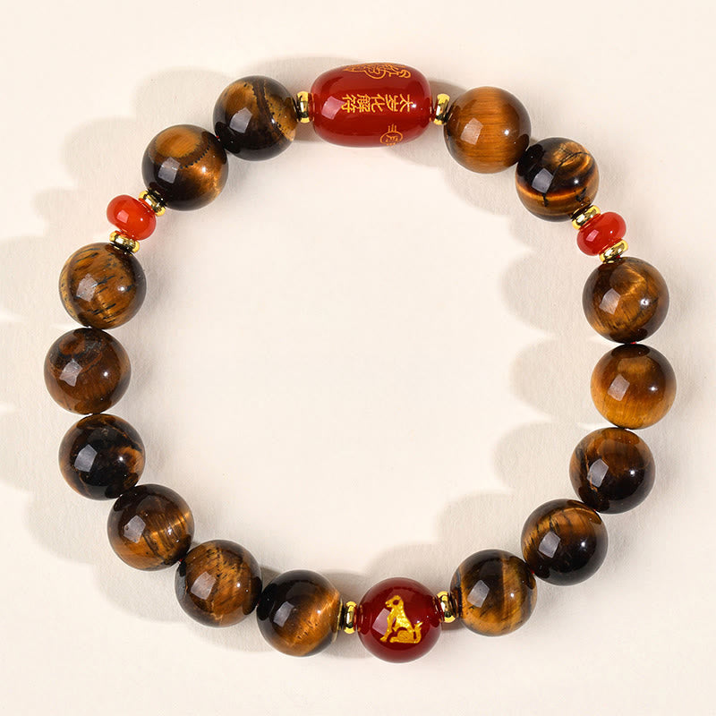 Bracelet de protection en agate rouge œil de tigre naturel Buddha Stones et les 12 signes du zodiaque chinois - 10 mm (Tour de poignet 16-17 cm) - Chien - image 31