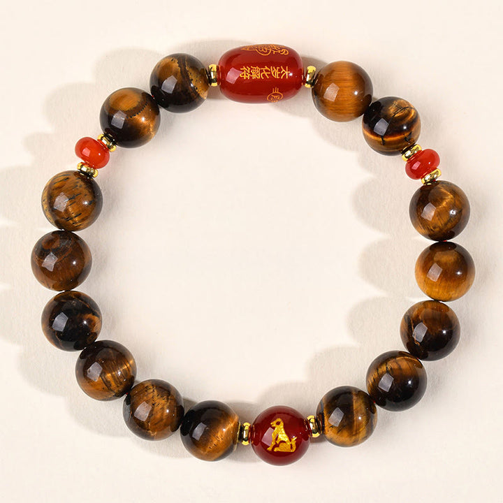 Bracelet de protection en agate rouge œil de tigre naturel Buddha Stones et les 12 signes du zodiaque chinois - 10 mm (Tour de poignet 16-17 cm) - Chien - image 31