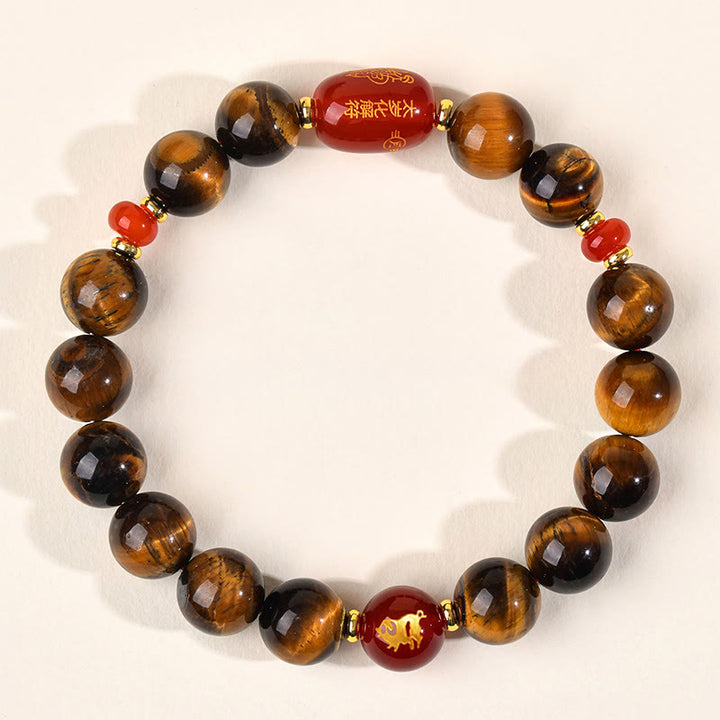 Bracelet de protection en agate rouge œil de tigre naturel Buddha Stones et les 12 signes du zodiaque chinois - 10 mm (Tour de poignet 16-17 cm) - Cochon - image 32