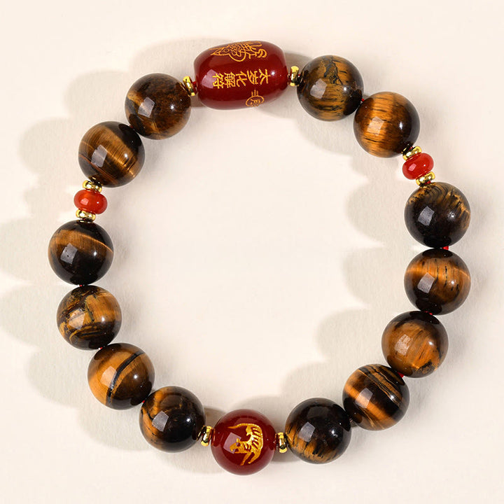 Bracelet de protection en agate rouge œil de tigre naturel Buddha Stones et les 12 signes du zodiaque chinois - 12 mm (Tour de poignet 17-18 cm) - Tigre - image 35