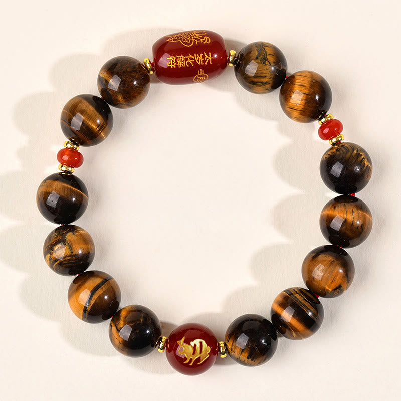 Bracelet de protection en agate rouge œil de tigre naturel Buddha Stones et les 12 signes du zodiaque chinois - 12 mm (Tour de poignet 17-18 cm) - Lapin - image 36