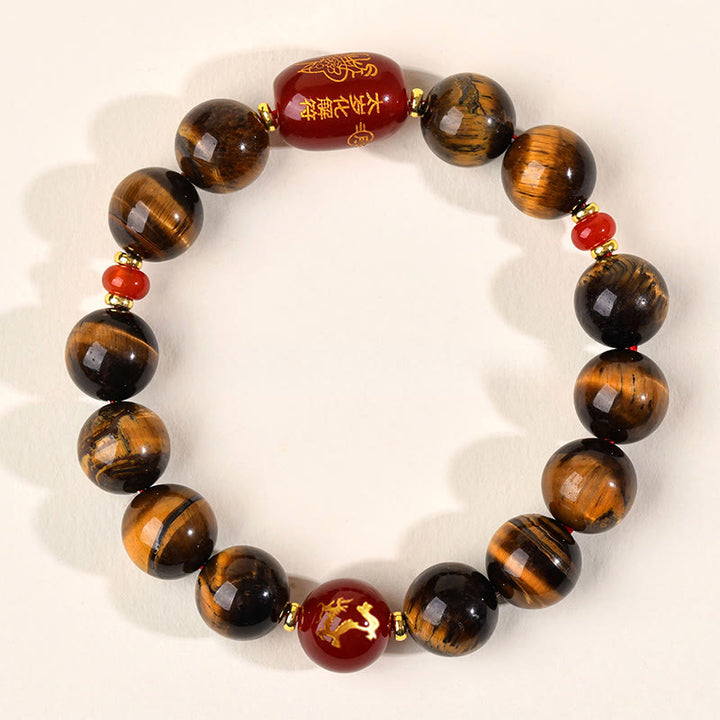Bracelet de protection en agate rouge œil de tigre naturel Buddha Stones et les 12 signes du zodiaque chinois - 12 mm (Tour de poignet 17-18 cm) - Dragon - image 37