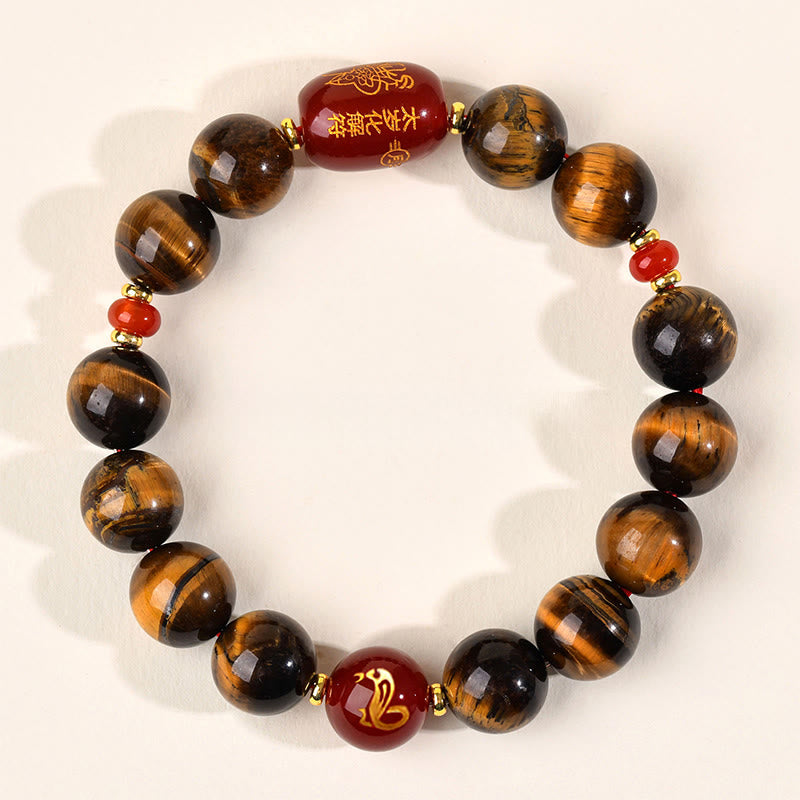 Bracelet de protection en agate rouge œil de tigre naturel Buddha Stones et les 12 signes du zodiaque chinois - 12 mm (Tour de poignet 17-18 cm) - Serpent - image 38