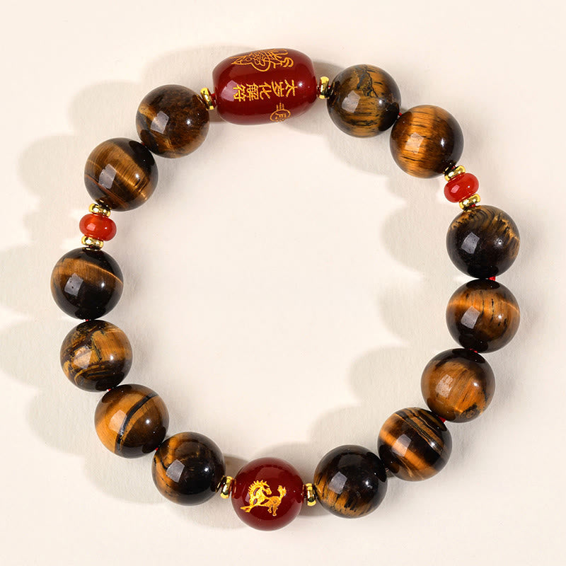 Bracelet de protection en agate rouge œil de tigre naturel Buddha Stones et les 12 signes du zodiaque chinois - 12 mm (Tour de poignet 17-18 cm) - Cheval - image 39