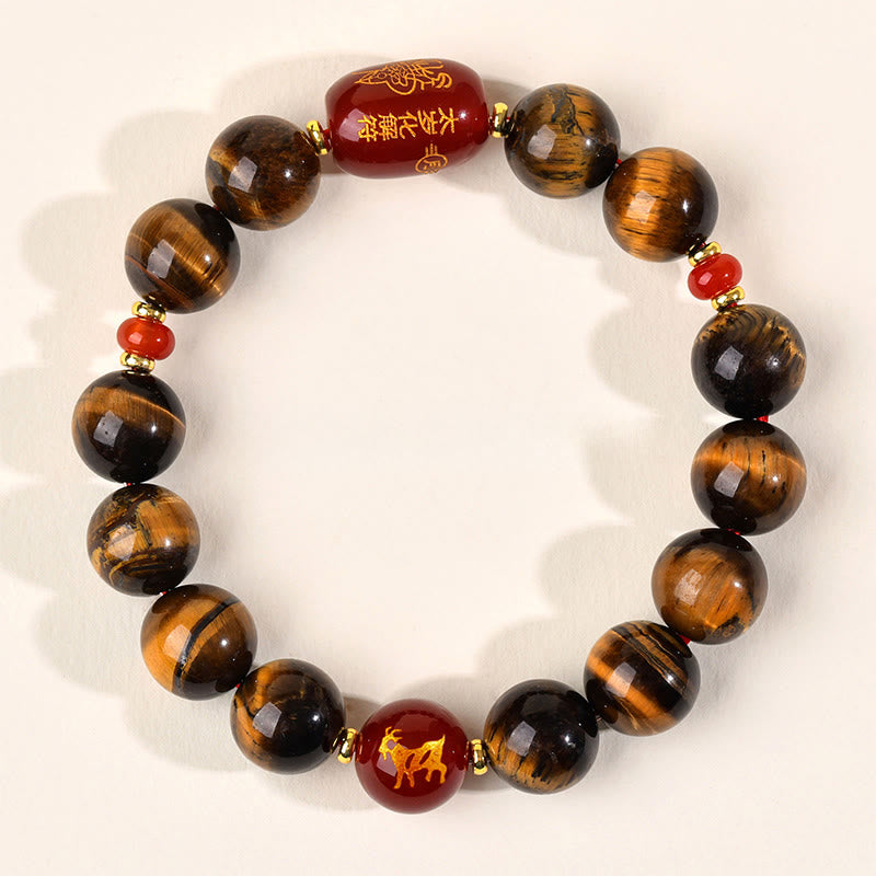 Bracelet de protection en agate rouge œil de tigre naturel Buddha Stones et les 12 signes du zodiaque chinois - 12 mm (Tour de poignet 17-18 cm) - Chèvre - image 40