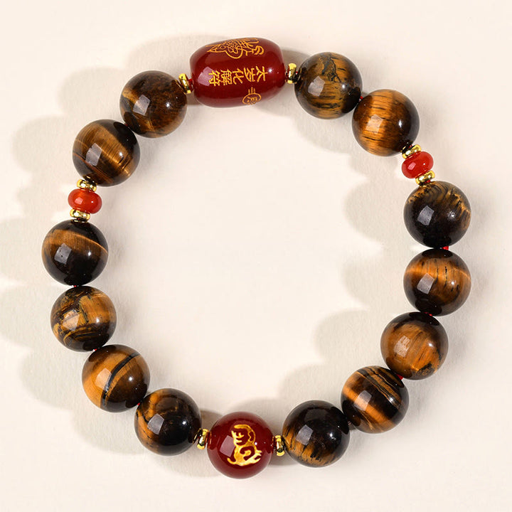 Bracelet de protection en agate rouge œil de tigre naturel Buddha Stones et les 12 signes du zodiaque chinois - 12 mm (Tour de poignet 17-18 cm) - Singe - image 41