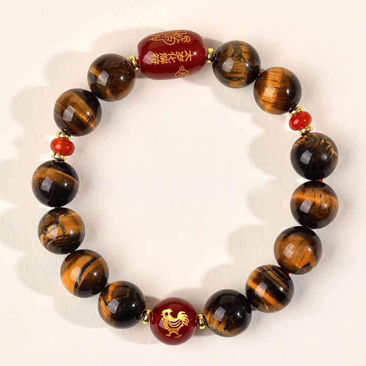 Bracelet de protection en agate rouge œil de tigre naturel Buddha Stones et les 12 signes du zodiaque chinois - 12 mm (Tour de poignet 17-18 cm) - Coq - image 42