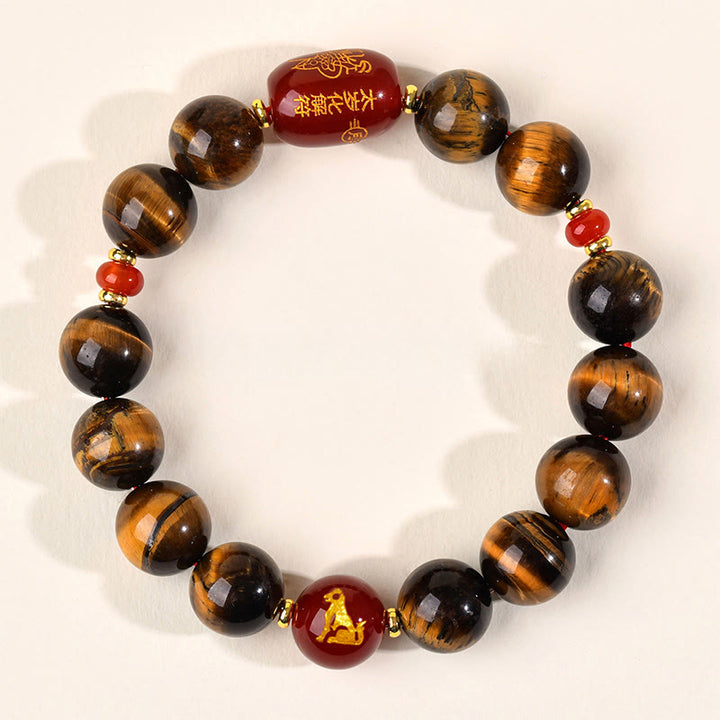 Bracelet de protection en agate rouge œil de tigre naturel Buddha Stones et les 12 signes du zodiaque chinois - 12 mm (Tour de poignet 17-18 cm) - Chien - image 43