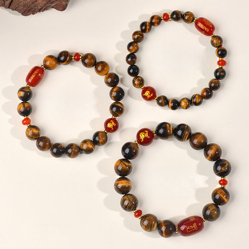Bracelet de protection en agate rouge œil de tigre naturel Buddha Stones et les 12 signes du zodiaque chinois - image 1