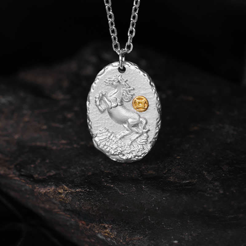 Buddha Stones, argent sterling 999, année du Cheval, pendentif collier de prospérité, chaîne en argent sterling 925. - image 1