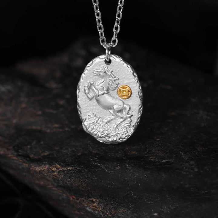 Buddha Stones, argent sterling 999, année du Cheval, pendentif collier de prospérité, chaîne en argent sterling 925. - image 1