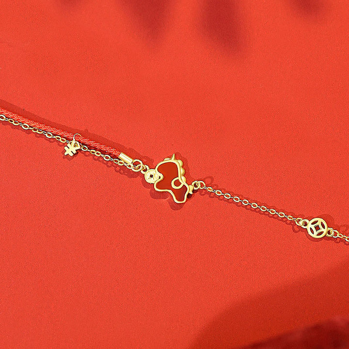Bracelet porte-bonheur en argent sterling 925 Buddha Stones, année du Cheval, cordon rouge et breloque en agate rouge. - Bracelet Cheval d'Or - image 7