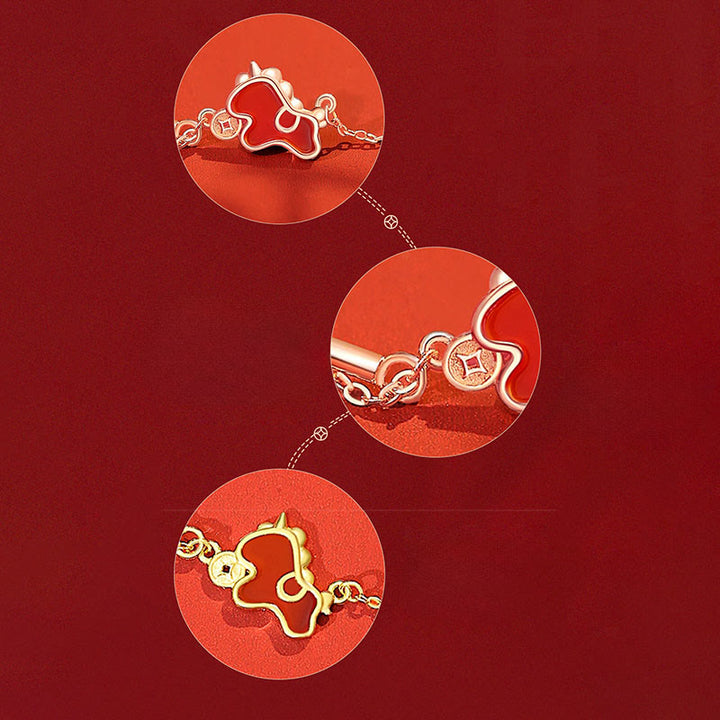 Boucles d'oreilles asymétriques de protection en argent sterling 925 et agate rouge, ornées de Buddha Stones et d'une pièce de monnaie, année du Cheval - image 15