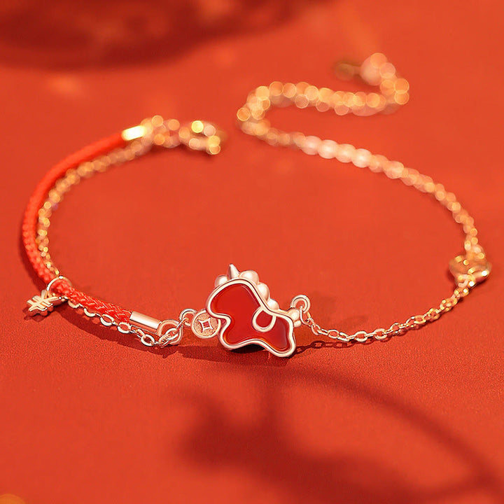 Pendentif en argent sterling 925 avec Buddha Stones , breloque en agate rouge représentant l'année du Cheval et symbole de bénédiction. - Bracelet cheval - image 8