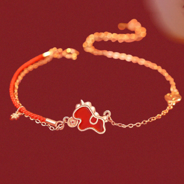 Boucles d'oreilles asymétriques de protection en argent sterling 925 et agate rouge, ornées de Buddha Stones et d'une pièce de monnaie, année du Cheval - image 11