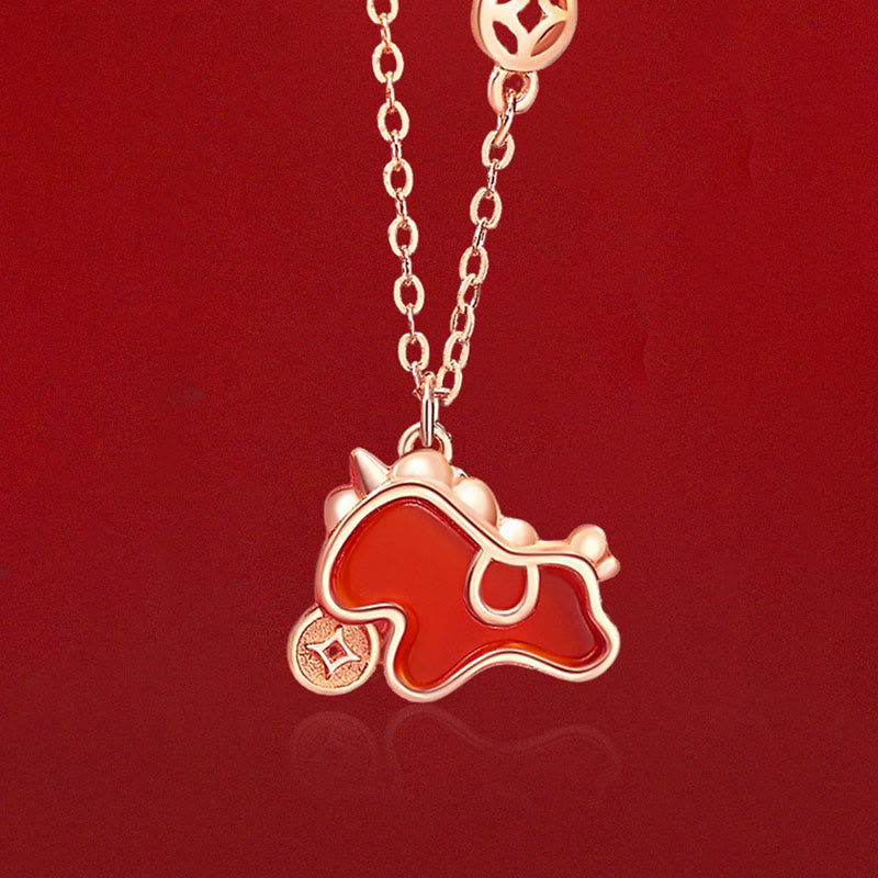 Pendentif en argent sterling 925 avec Buddha Stones , breloque en agate rouge représentant l'année du Cheval et symbole de bénédiction. - image 1