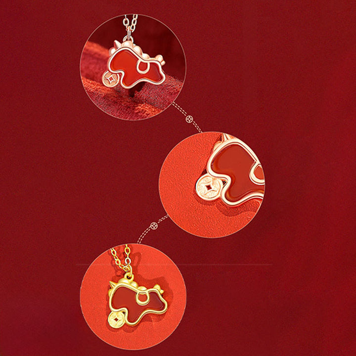 Boucles d'oreilles asymétriques de protection en argent sterling 925 et agate rouge, ornées de Buddha Stones et d'une pièce de monnaie, année du Cheval - image 21