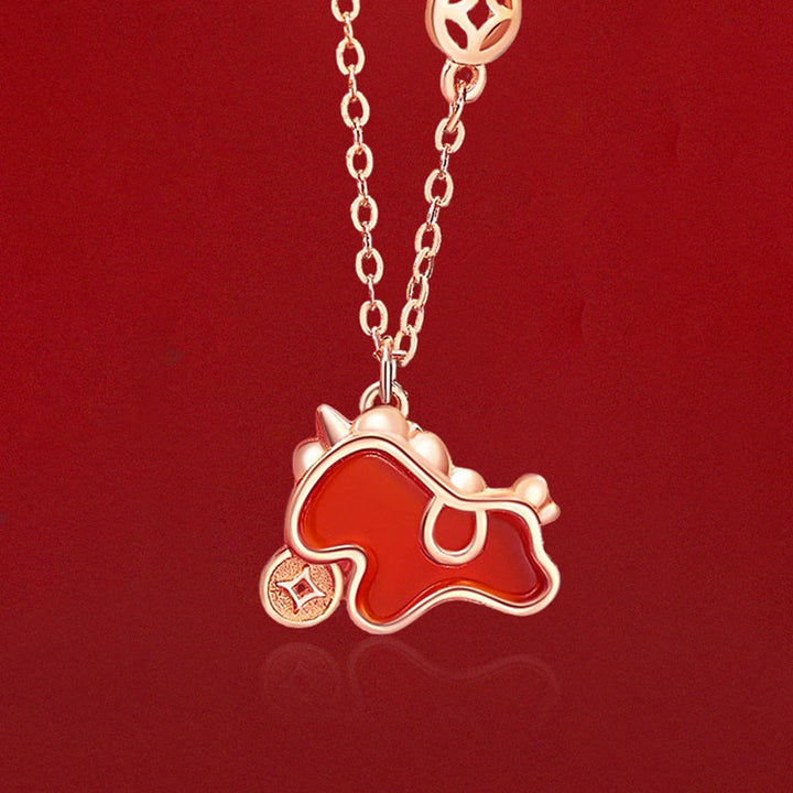 Pendentif en argent sterling 925 avec Buddha Stones , breloque en agate rouge représentant l'année du Cheval et symbole de bénédiction. - image 1