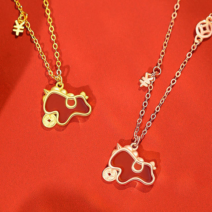 Boucles d'oreilles asymétriques de protection en argent sterling 925 et agate rouge, ornées de Buddha Stones et d'une pièce de monnaie, année du Cheval - image 19