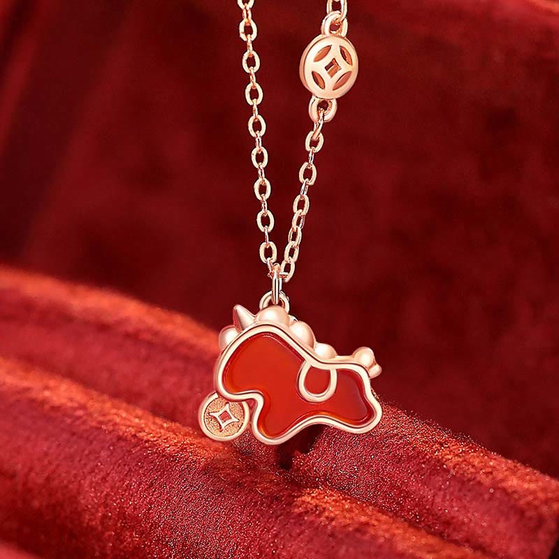 Boucles d'oreilles asymétriques de protection en argent sterling 925 et agate rouge, ornées de Buddha Stones et d'une pièce de monnaie, année du Cheval - Collier de cheval - image 16