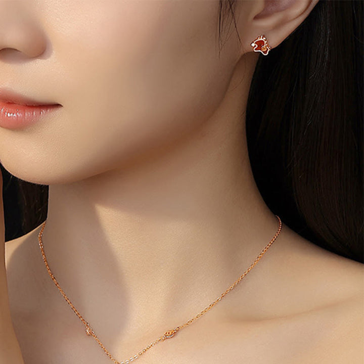 Boucles d'oreilles asymétriques de protection en argent sterling 925 et agate rouge, ornées de Buddha Stones et d'une pièce de monnaie, année du Cheval - image 22