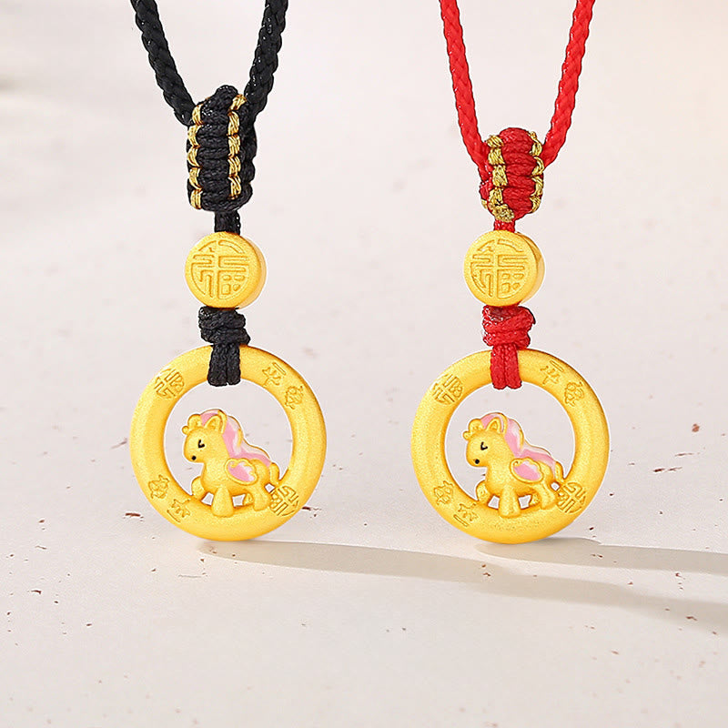 Collier pendentif porte-bonheur en argent sterling 925 avec boucle de la paix et symbole Fu, Buddha Stones, année du Cheval - image 0