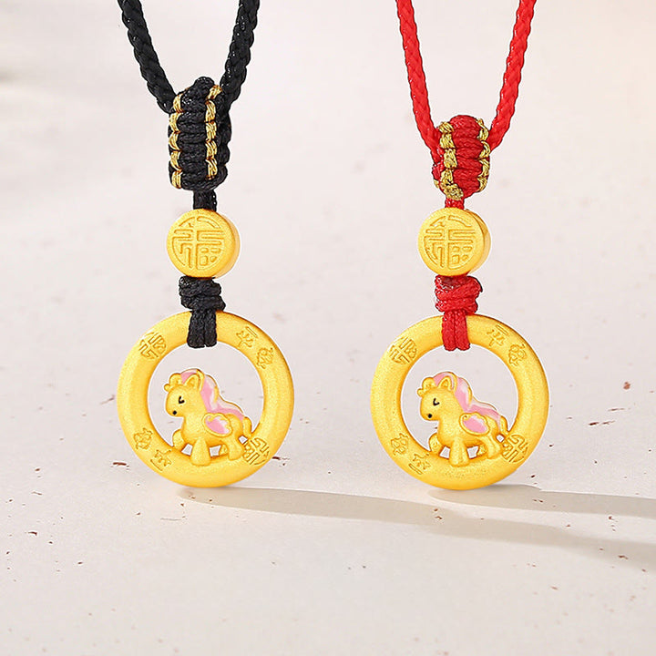 Collier pendentif porte-bonheur en argent sterling 925 avec boucle de la paix et symbole Fu, Buddha Stones, année du Cheval - image 0