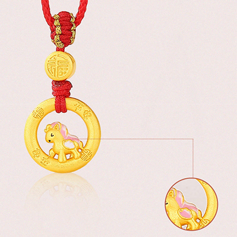 Collier pendentif porte-bonheur en argent sterling 925 avec boucle de la paix et symbole Fu, Buddha Stones, année du Cheval - image 9