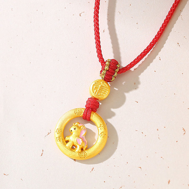 Collier pendentif porte-bonheur en argent sterling 925 avec boucle de la paix et symbole Fu, Buddha Stones, année du Cheval - Collier à ficelle rouge pour cheval - image 8