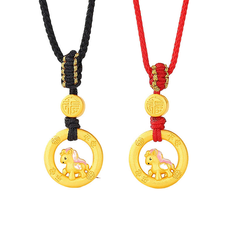 Collier pendentif porte-bonheur en argent sterling 925 avec boucle de la paix et symbole Fu, Buddha Stones, année du Cheval - image 13