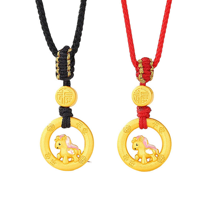 Collier pendentif porte-bonheur en argent sterling 925 avec boucle de la paix et symbole Fu, Buddha Stones, année du Cheval - image 13