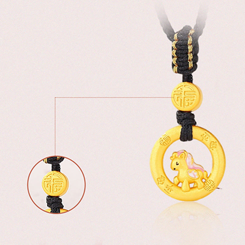 Collier pendentif porte-bonheur en argent sterling 925 avec boucle de la paix et symbole Fu, Buddha Stones, année du Cheval - image 2