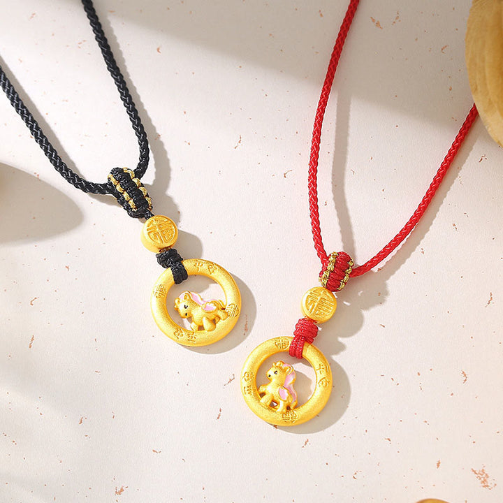 Collier pendentif porte-bonheur en argent sterling 925 avec boucle de la paix et symbole Fu, Buddha Stones, année du Cheval - image 11