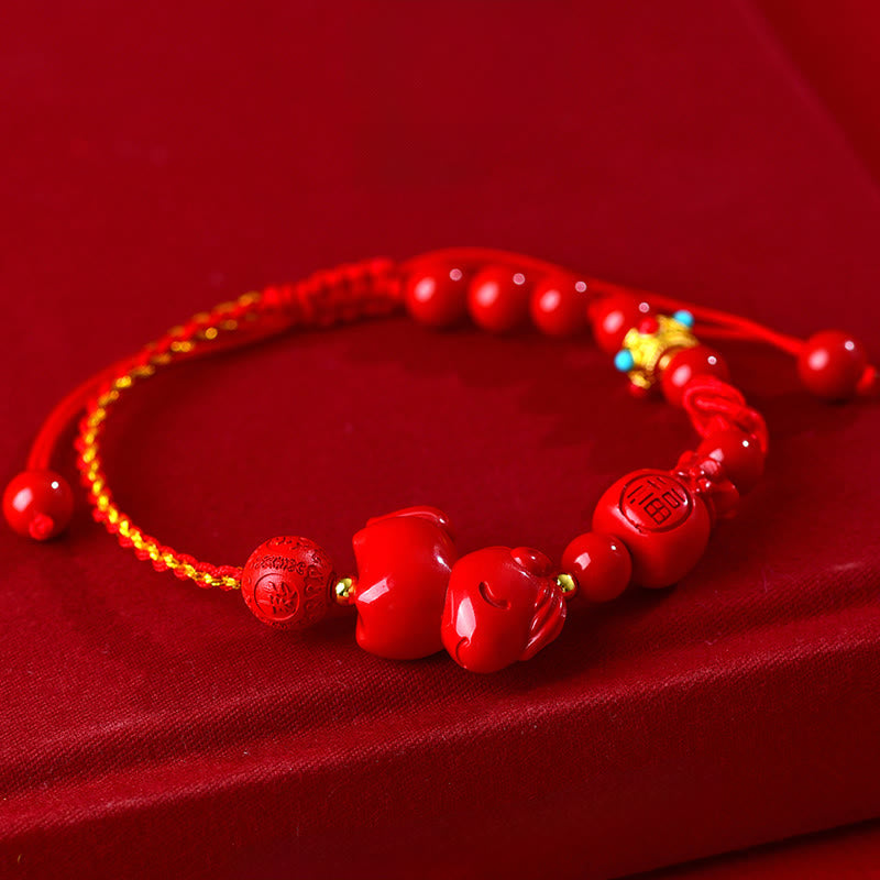 Bracelet porte-bonheur en cinabre naturel Buddha Stones, année du Cheval, symbole Fu, sac de bénédiction - image 1