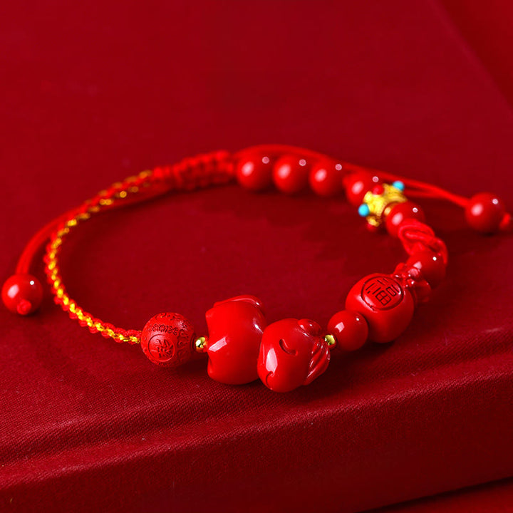 Bracelet porte-bonheur en cinabre naturel Buddha Stones, année du Cheval, symbole Fu, sac de bénédiction - image 1