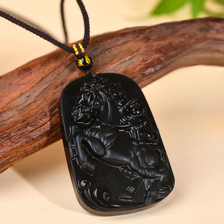 Buddha Stones Année du Cheval Pendentif Collier Force en Obsidienne Noire Naturelle Pierres de Bouddha, Année du Cheval - image 1