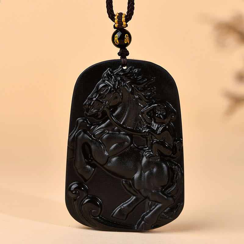Buddha Stones Année du Cheval Pendentif Collier Force en Obsidienne Noire Naturelle Pierres de Bouddha, Année du Cheval - image 2