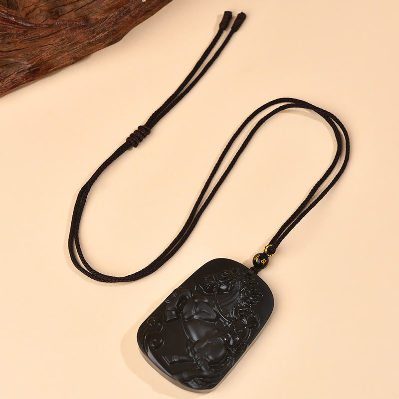 Buddha Stones Année du Cheval Pendentif Collier Force en Obsidienne Noire Naturelle Pierres de Bouddha, Année du Cheval - image 3