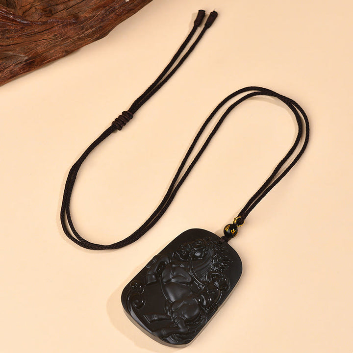 Buddha Stones Année du Cheval Pendentif Collier Force en Obsidienne Noire Naturelle Pierres de Bouddha, Année du Cheval - image 3