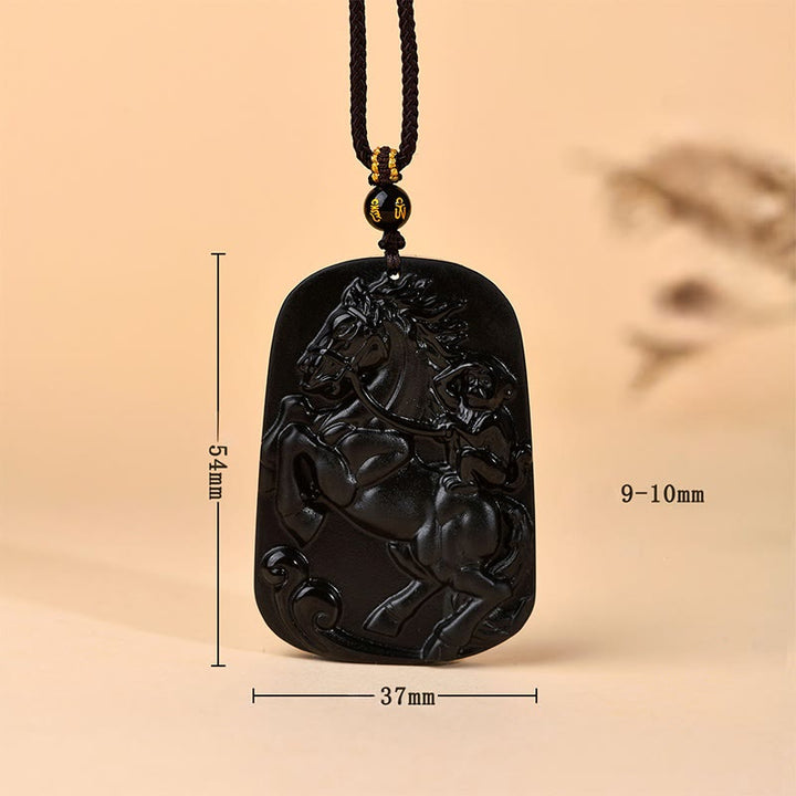 Buddha Stones Année du Cheval Pendentif Collier Force en Obsidienne Noire Naturelle Pierres de Bouddha, Année du Cheval - image 6