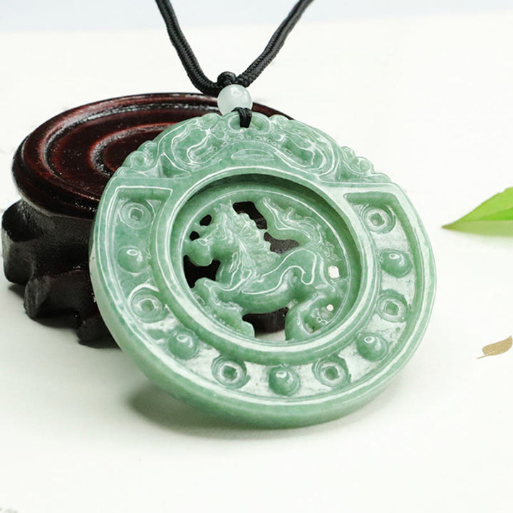 Buddha Stones Collier pendentif en jade rond porte-bonheur, année du Cheval, avec cordon, symbole de l'année du Cheval - image 3
