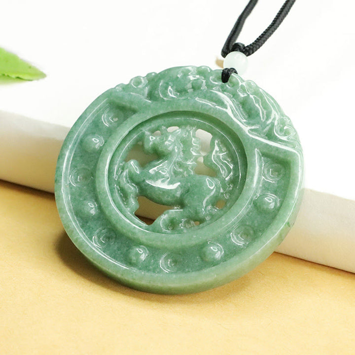 Buddha Stones Collier pendentif en jade rond porte-bonheur, année du Cheval, avec cordon, symbole de l'année du Cheval - image 2