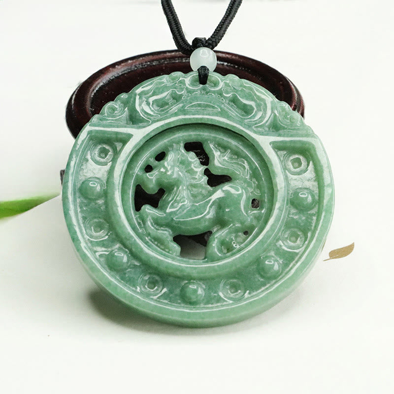 Buddha Stones Collier pendentif en jade rond porte-bonheur, année du Cheval, avec cordon, symbole de l'année du Cheval - image 4
