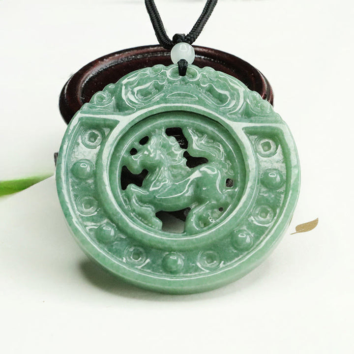Buddha Stones Collier pendentif en jade rond porte-bonheur, année du Cheval, avec cordon, symbole de l'année du Cheval - image 4